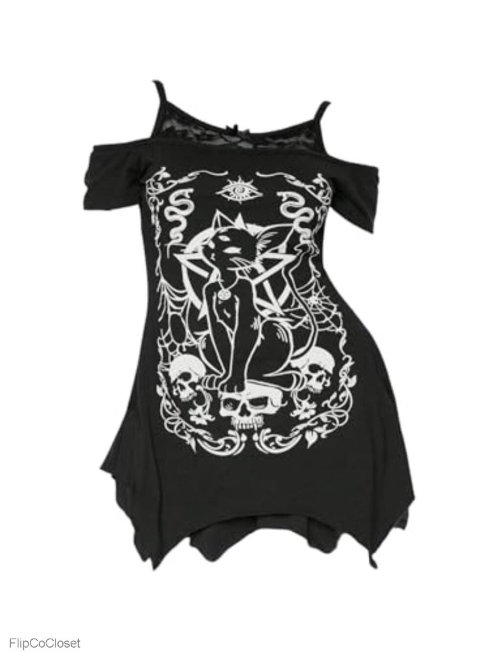 Plus Size Gothic Graphic Tee Off Shoulder Lace Bow Top